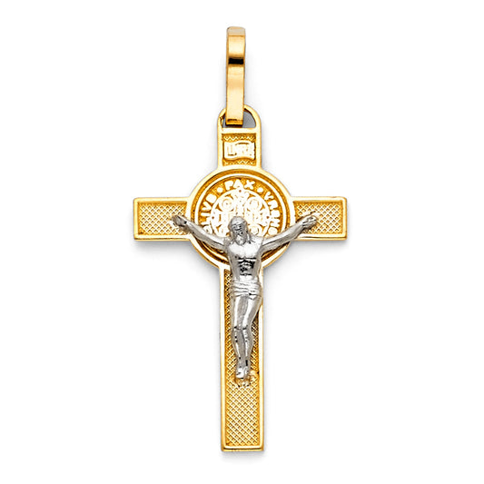 14K Two-Tone Gold Saint Benedict Medal Crucifix Pendant aprox 1 1/2" tall