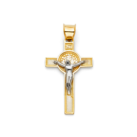 14K Two-Tone Gold Saint Benedict Medal Crucifix Pendant aprox 1 1/4" tall