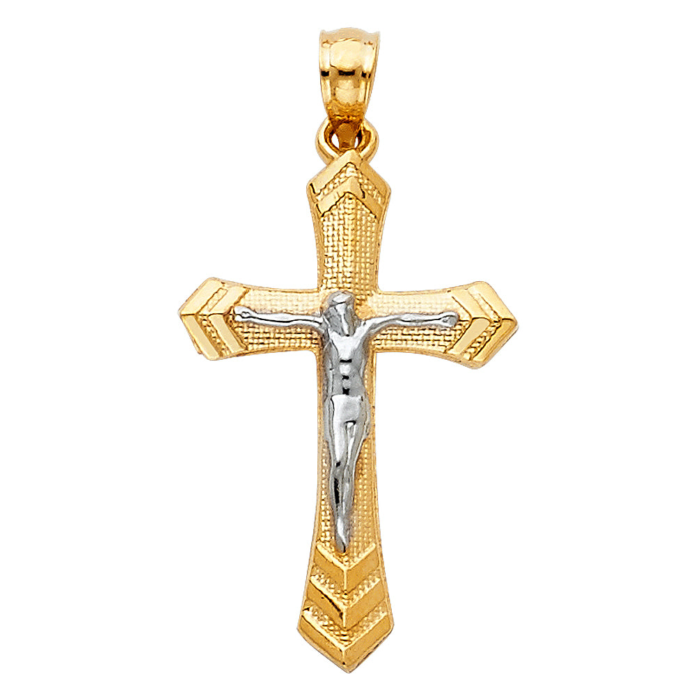 14K Two-Tone Gold Crucifix Pendant aprox 1 1/4" tall