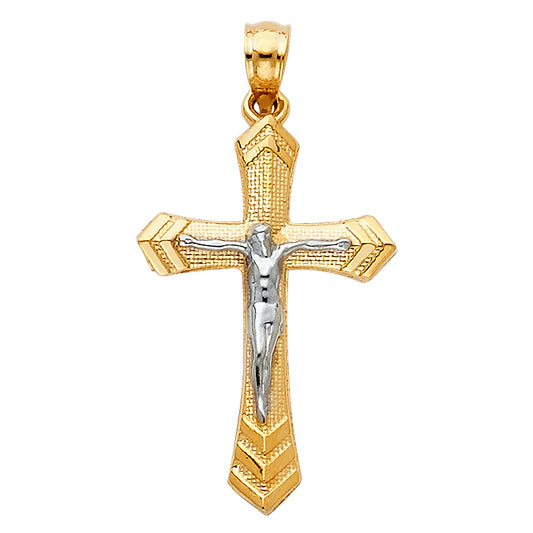 14K Two-Tone Gold Crucifix Pendant aprox 1 1/4" tall