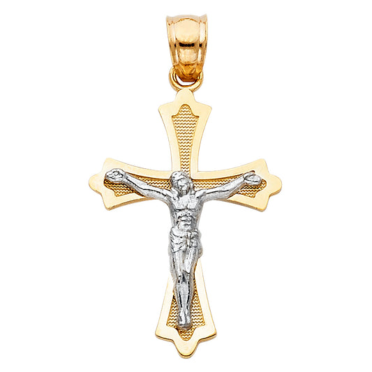 14K Yellow Gold Two-Tone Gold Crucifix Pendant aprox 1" tall