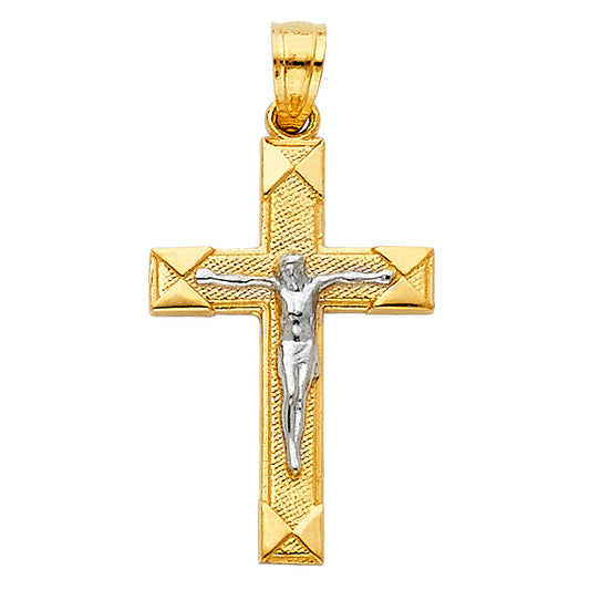 14K Yellow Gold Two-Tone Gold Crucifix Pendant aprox 1 1/4" tall