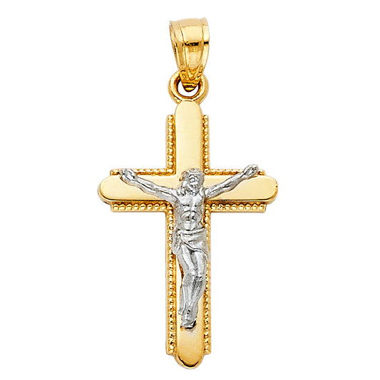 14K Yellow Gold Two-Tone Gold Crucifix Pendant aprox 1 1/4" tall