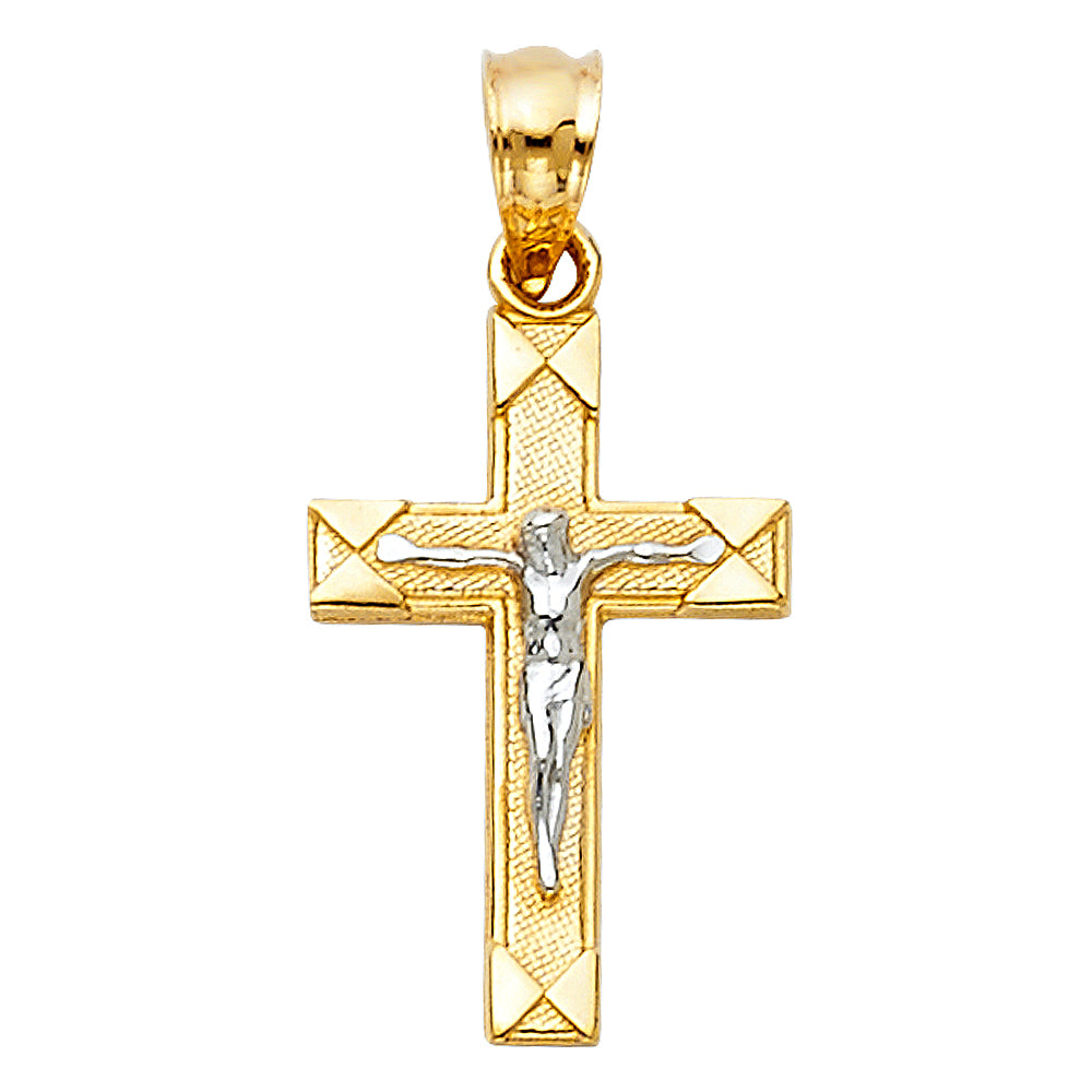 14K Yellow Gold Two-Tone Gold Crucifix Pendant aprox 1" tall