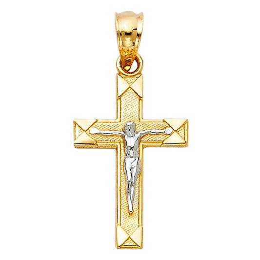 14K Yellow Gold Two-Tone Gold Crucifix Pendant aprox 1" tall