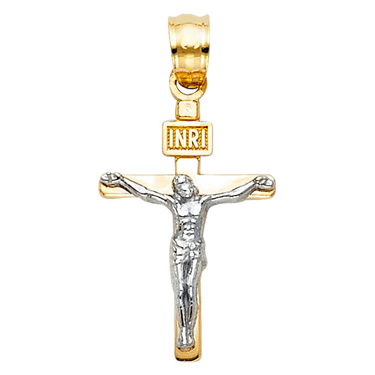 14K Yellow Gold Two-Tone Crucifix Pendant aprox 3/4" tall