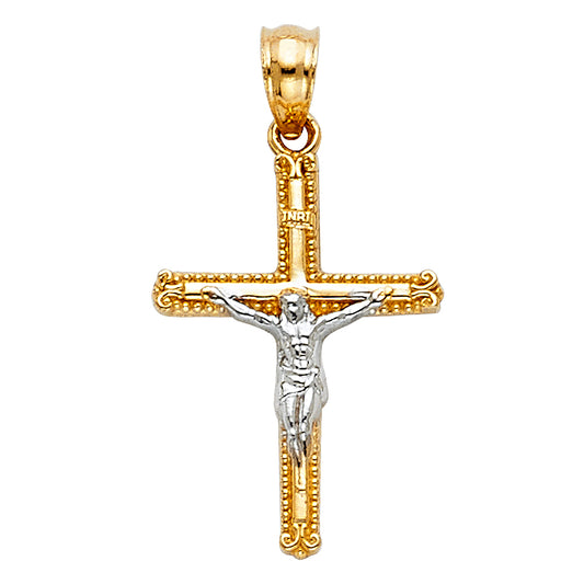 14K Yellow Gold Two-Tone Crucifix Pendant aprox 3/4" tall