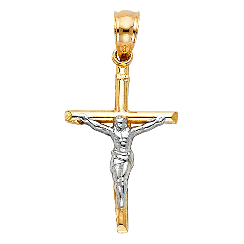 14K Yellow Gold Two-Tone Crucifix Pendant aprox 1" tall