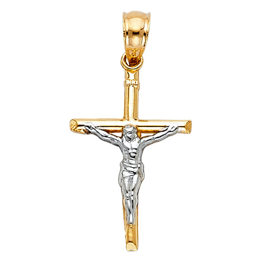 14K Yellow Gold Two-Tone Crucifix Pendant aprox 1" tall