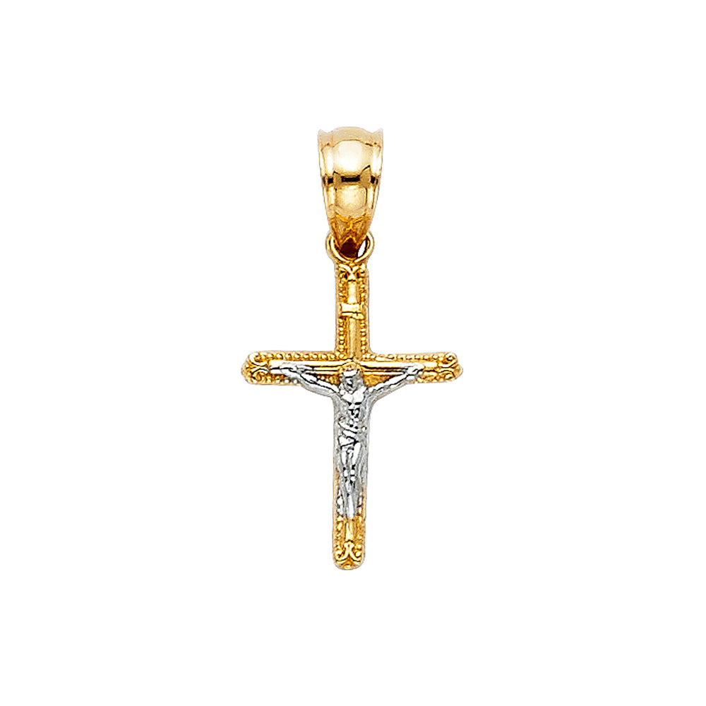 14K Yellow Gold Two-Tone Crucifix Pendant aprox 1/2" tall