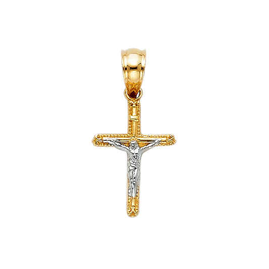 14K Yellow Gold Two-Tone Crucifix Pendant aprox 1/2" tall