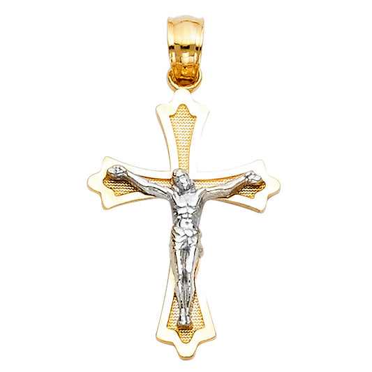 14K Yellow Gold Two-Tone Crucifix Pendant aprox 3/4" tall