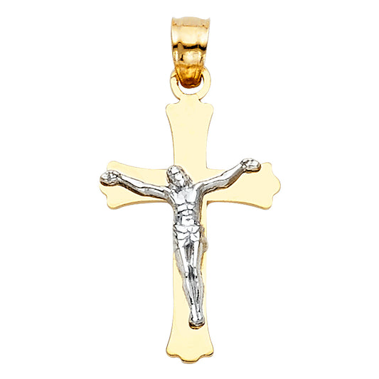 14K Two-Tone Gold High-Polished Crucifix Pendant aprox 3/4" tall