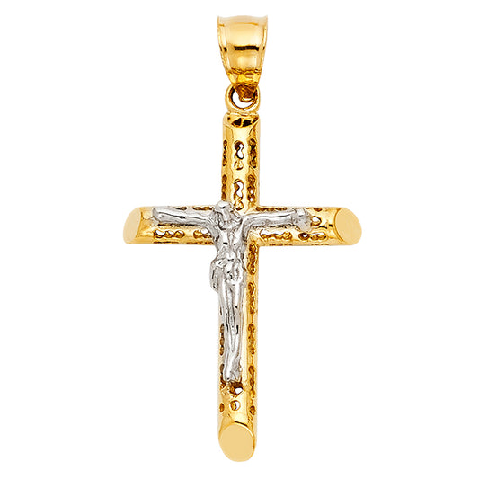 14K Yellow Gold Two-Tone Crucifix Pendant aprox 1 1/2" tall
