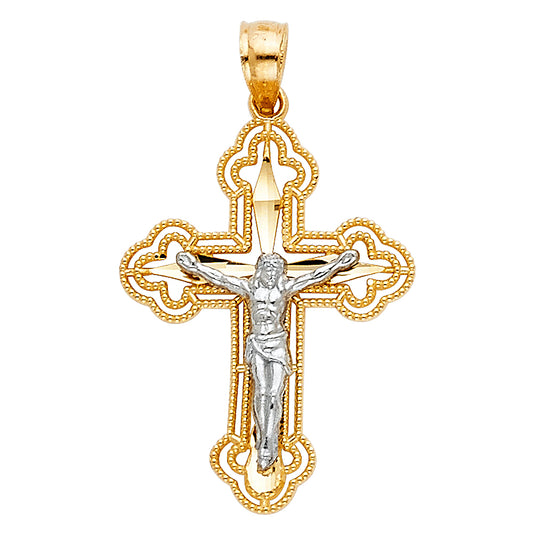 14K Yellow Gold Two-Tone Crucifix Pendant aprox 1 1/2" tall