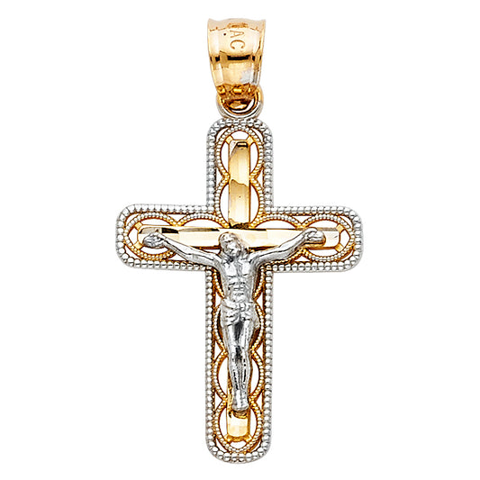 14K Yellow Gold Two-Tone Crucifix Pendant aprox 1" tall