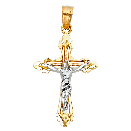 14K Yellow Gold Two-Tone Diamond-Cut Crucifix Pendant aprox 1" tall