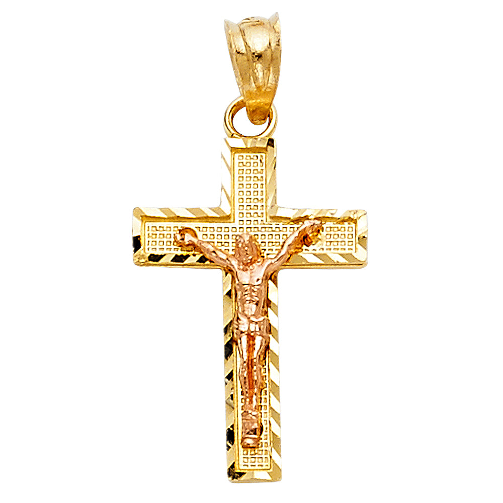14K Two-Tone Gold Diamond-Cut Crucifix Pendant aprox 3/4" tall