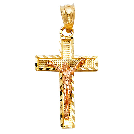 14K Two-Tone Gold Diamond-Cut Crucifix Pendant aprox 3/4" tall
