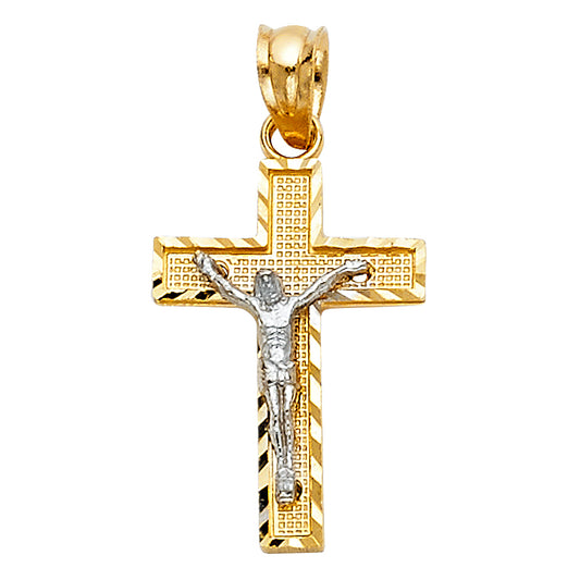 14K Two-Tone Gold Diamond-Cut Crucifix Pendant aprox 3/4" tall