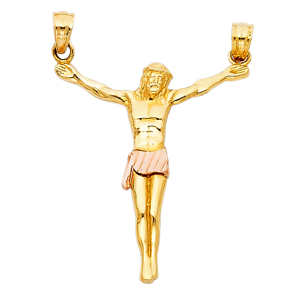 14K Two-Tone Gold Crucifix Jesus Figure Pendant  1 1/2" tall
