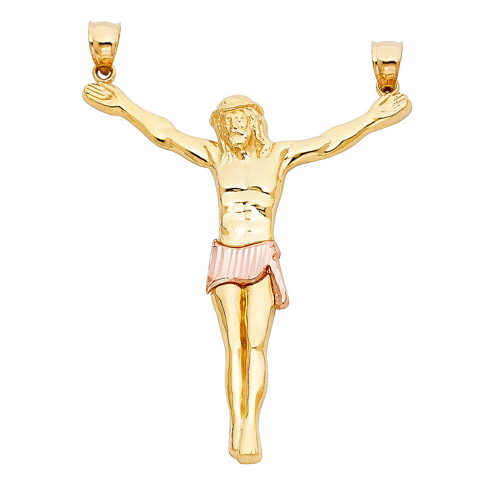 14K Two-Tone Gold Crucifix Jesus Figure Pendant 2 1/2" tall