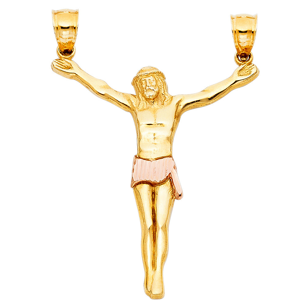 14K Two-Tone Gold Crucifix Jesus Figure Pendant aprox 2" tall