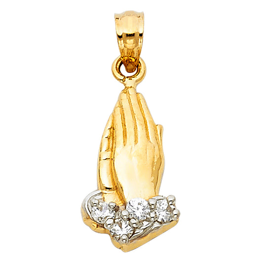 14K Two-Tone Gold Praying Hands CZ Pendant
