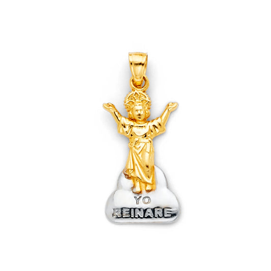 14K Two-Tone Gold Infant Jesus “Yo Reinaré” Pendant aprox 3/4" tall