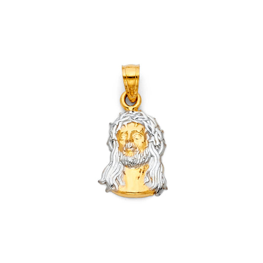 14K Two-Tone Gold Jesus Head Pendant aprox 1/2" tall
