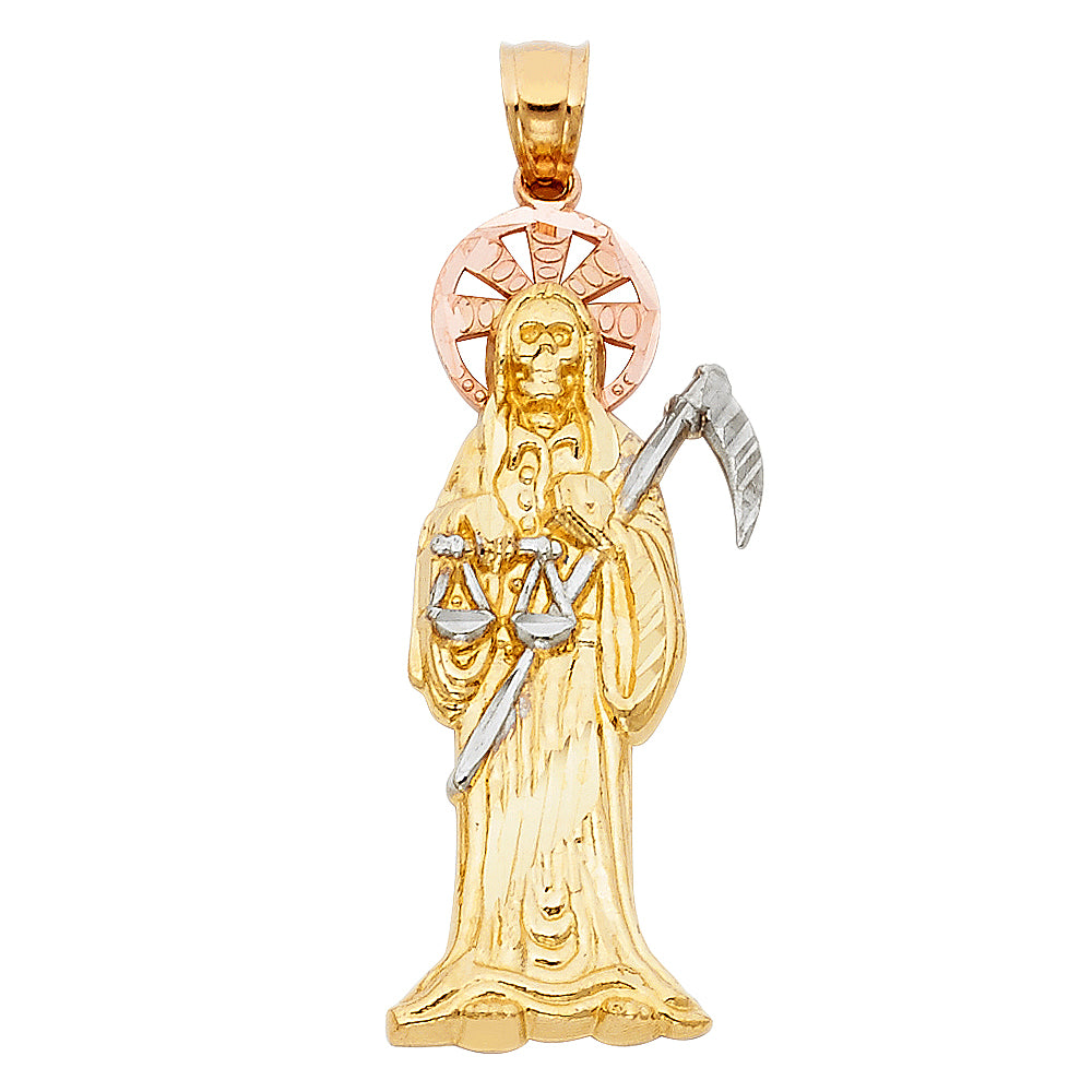 14K Tri-Color Gold Santa Muerte Pendant