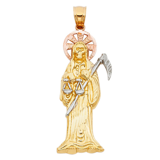 14K Tri-Color Gold Santa Muerte Pendant
