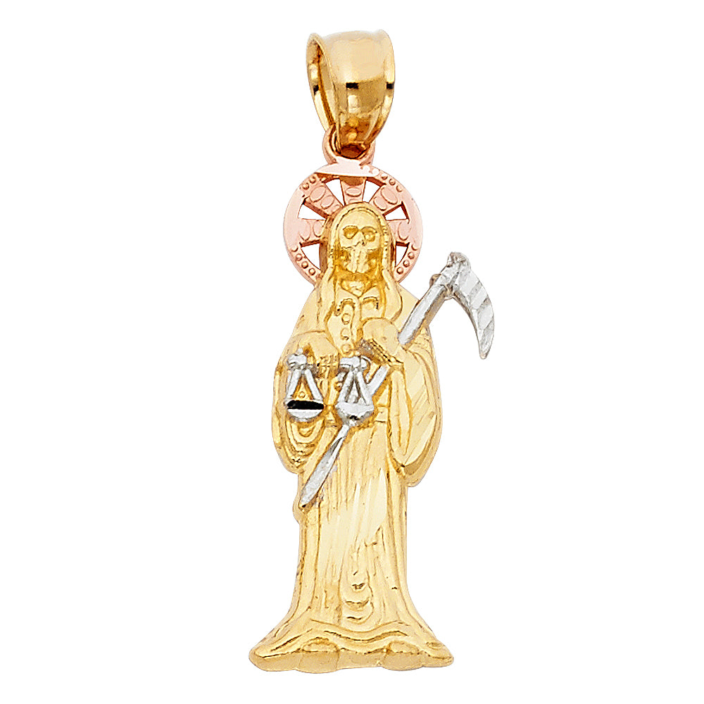 14K Tri-Color Gold Santa Muerte Pendant