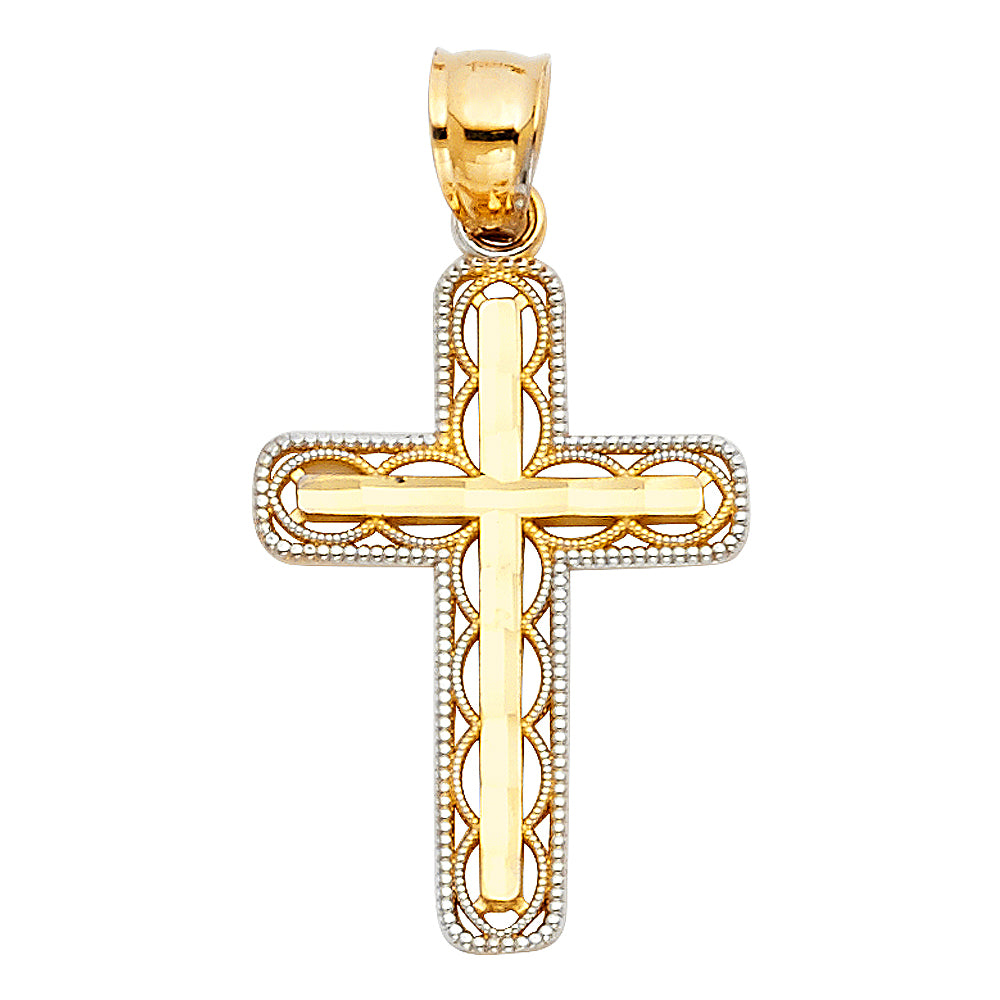 14K Two-Tone Gold Filigree Cross Pendant aprox 1 1/4" tall