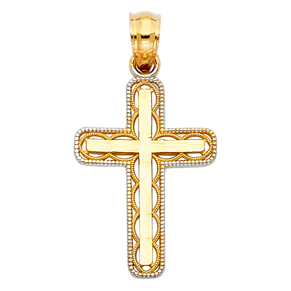 14K Two-Tone Gold Filigree Cross Pendant aprox 1" tall