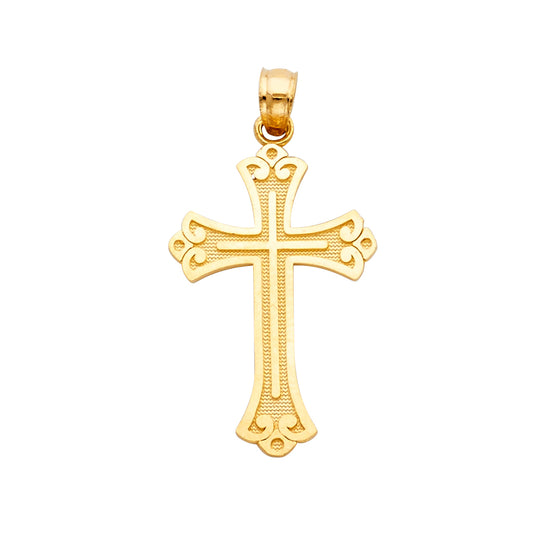 14K Yellow Gold Textured Scroll Design Cross Pendant aprox 1 3/4" tall