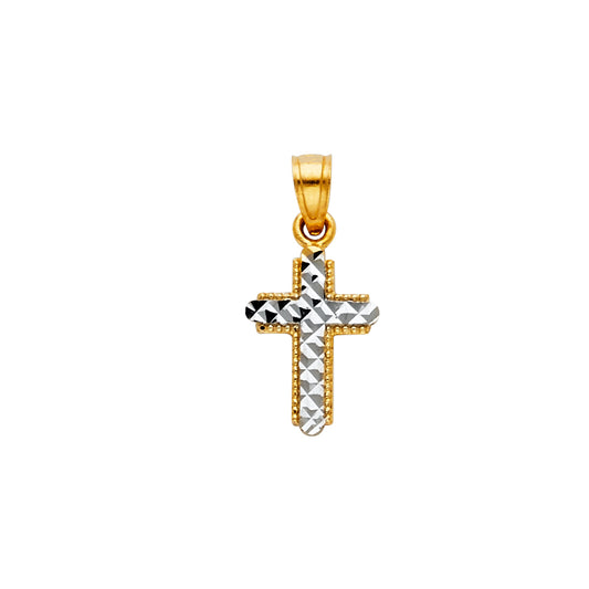 14K Two-Tone Gold Diamond-Cut Cross Pendant aprox 1/2" tall
