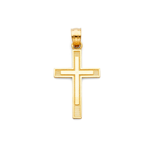14K Yellow Gold Textured Center Cross Pendant aprox 1" tall