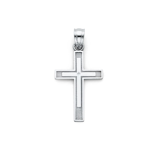 14K White Gold Textured Center Cross Pendant aprox 1" tall
