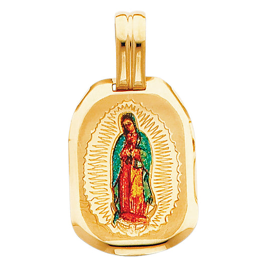 14K Yellow Gold Oval Virgin of Guadalupe Enamel Medal Pendant with Large Bail