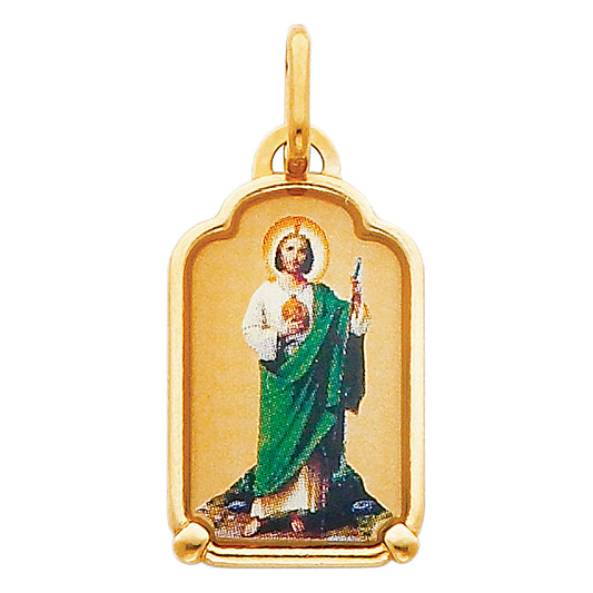 14K Yellow Gold Arched Saint Jude Enamel Medal Pendant