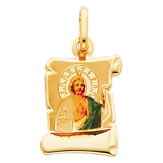 14K Yellow Gold Saint Jude Scroll Enamel Pendant