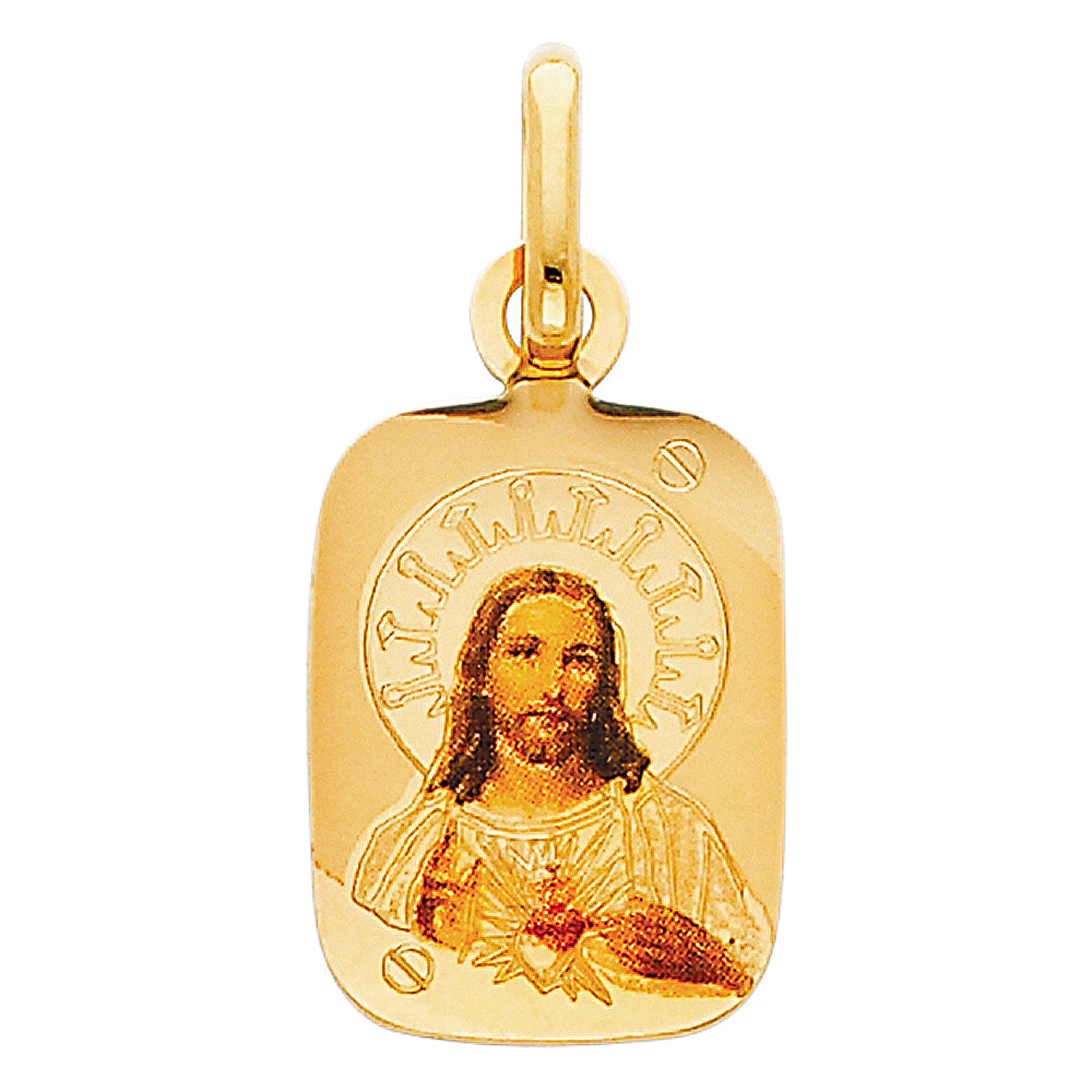 14K Yellow Gold Rectangular Sacred Heart of Jesus Medal Pendant