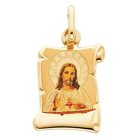 14K Yellow Gold Sacred Heart of Jesus Scroll Pendant