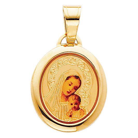14K Yellow Gold Madonna and Child Oval Medal Pendant with Large Bail