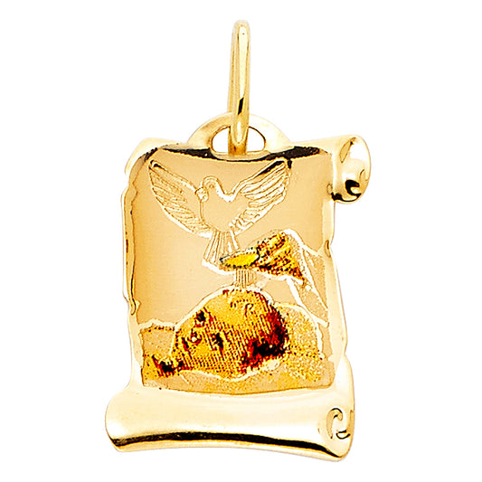14K Yellow Gold Baptism Scroll Medal Pendant