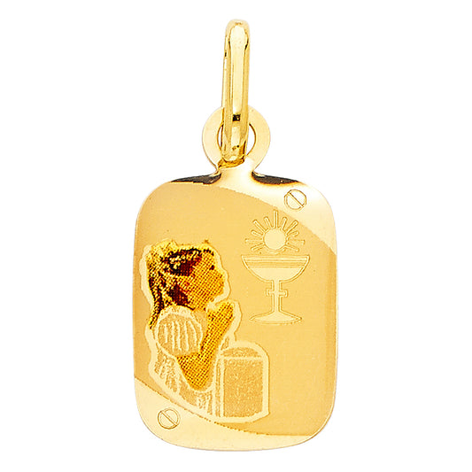 14K Yellow Gold First Communion Girl Medal Pendant