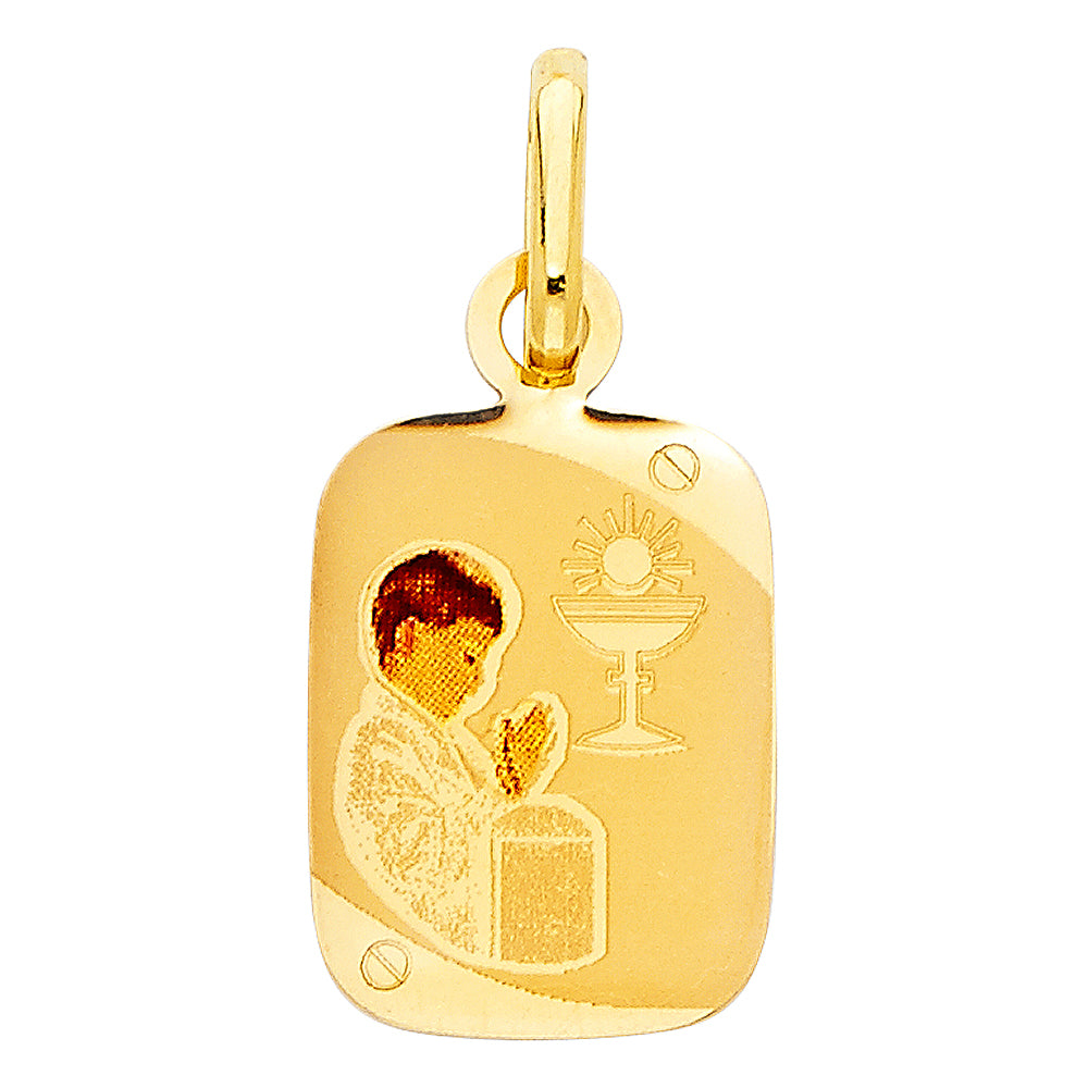 14K Yellow Gold First Communion Boy Medal Pendant