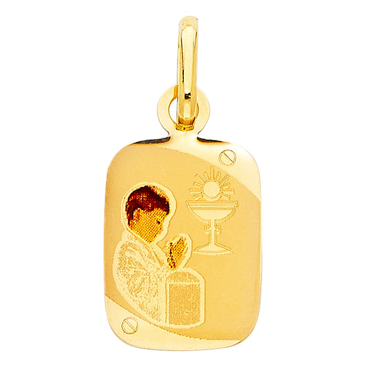 14K Yellow Gold First Communion Boy Medal Pendant