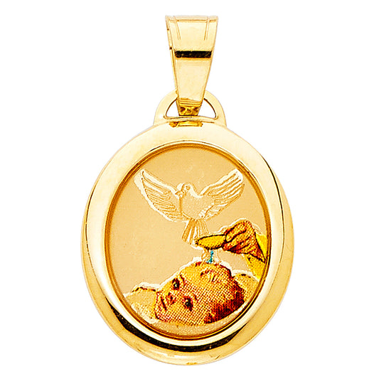 14K Yellow Gold Baptism Oval Medal Pendant